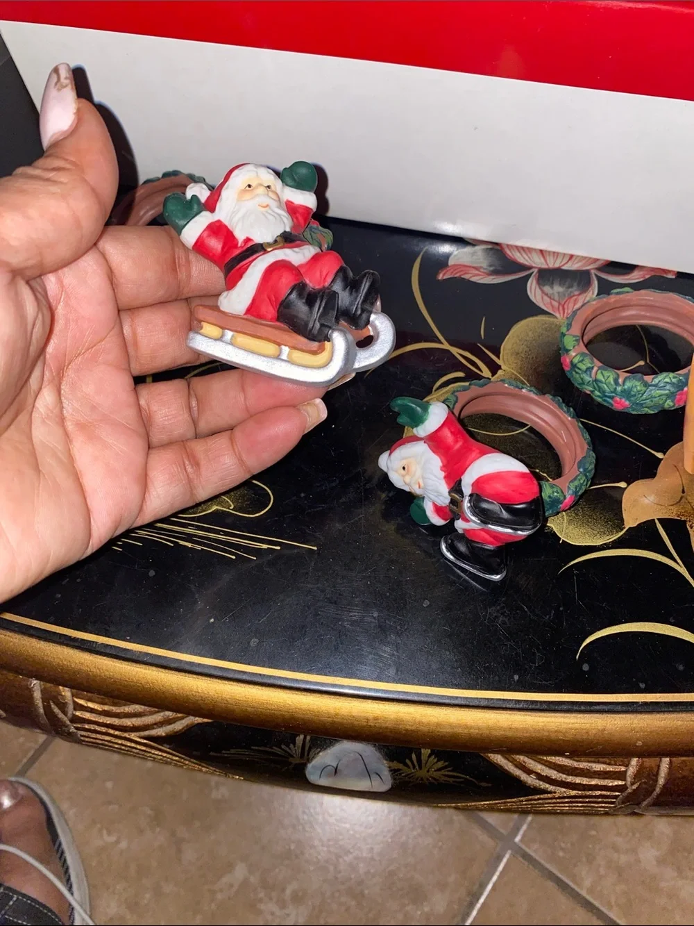 Vintage Studio Nova Set of 4 Santa Skiing Napkin Rings